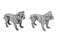 A Pair of Silver Salt and Pepper Shakers in the Form of Bulldogs