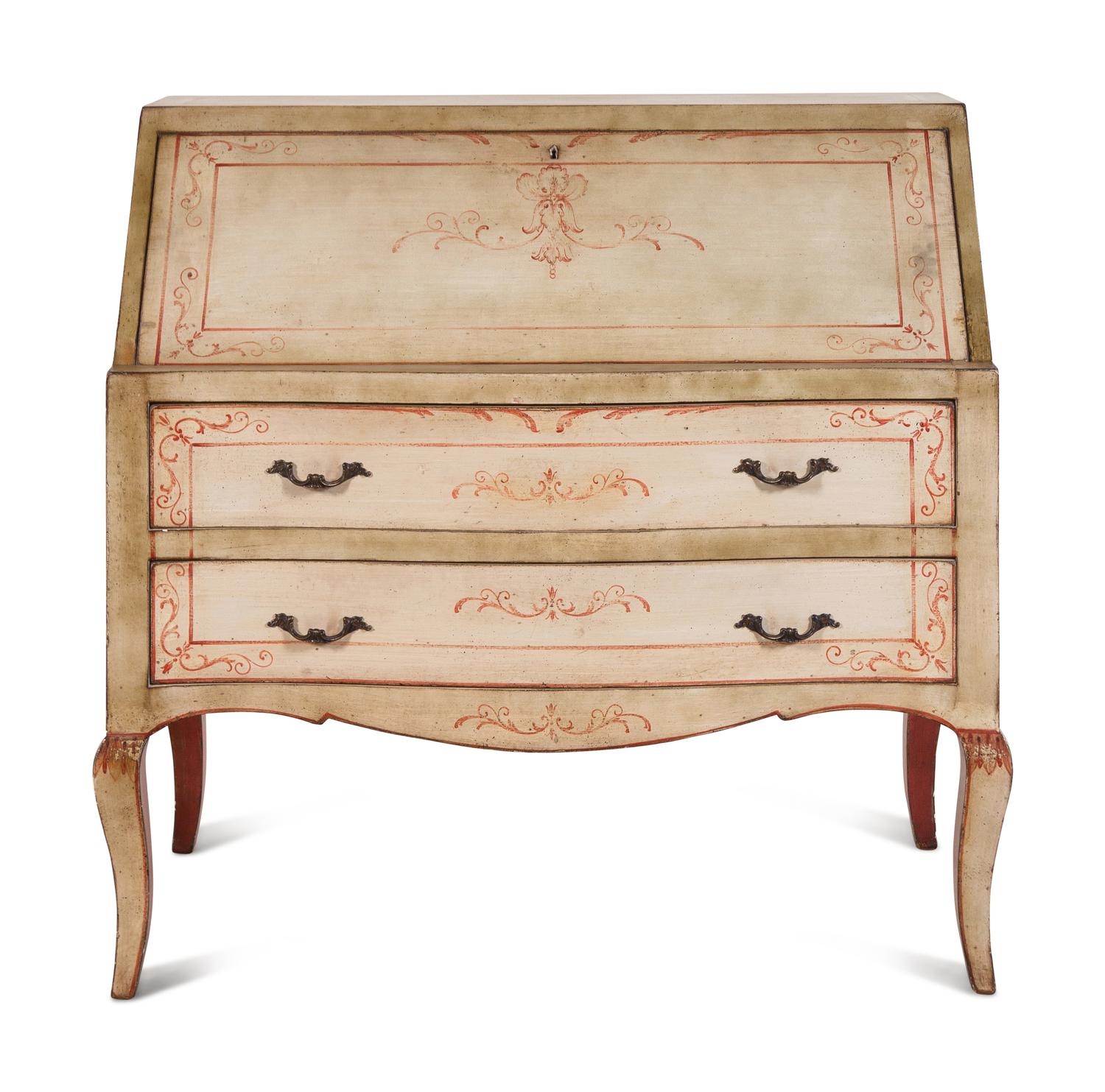 An Italian Painted Slant-Front Desk and Side Chair