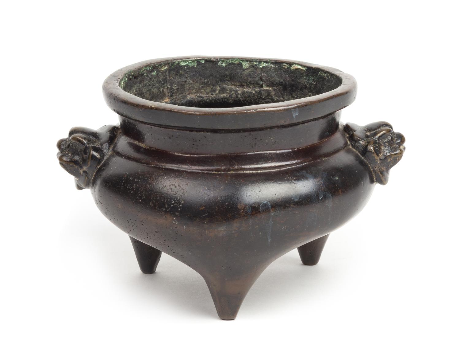 A Chinese Bronze Incense Burner Diameter 3 7/8 inches.