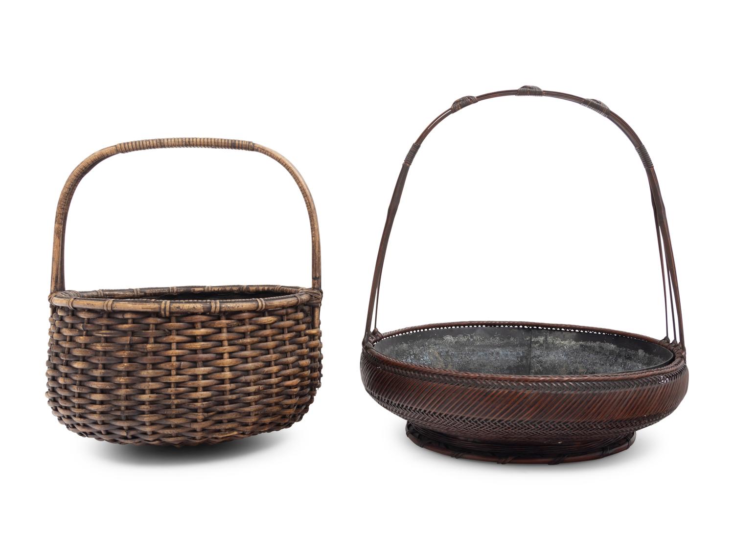 Two Japanese Ikebana Bamboo Flower Arranging Baskets