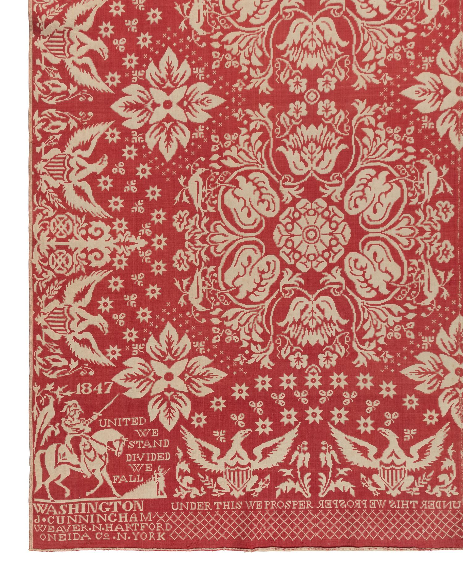 A Cotton and Wool Jacquard Coverlet by James Cunningham