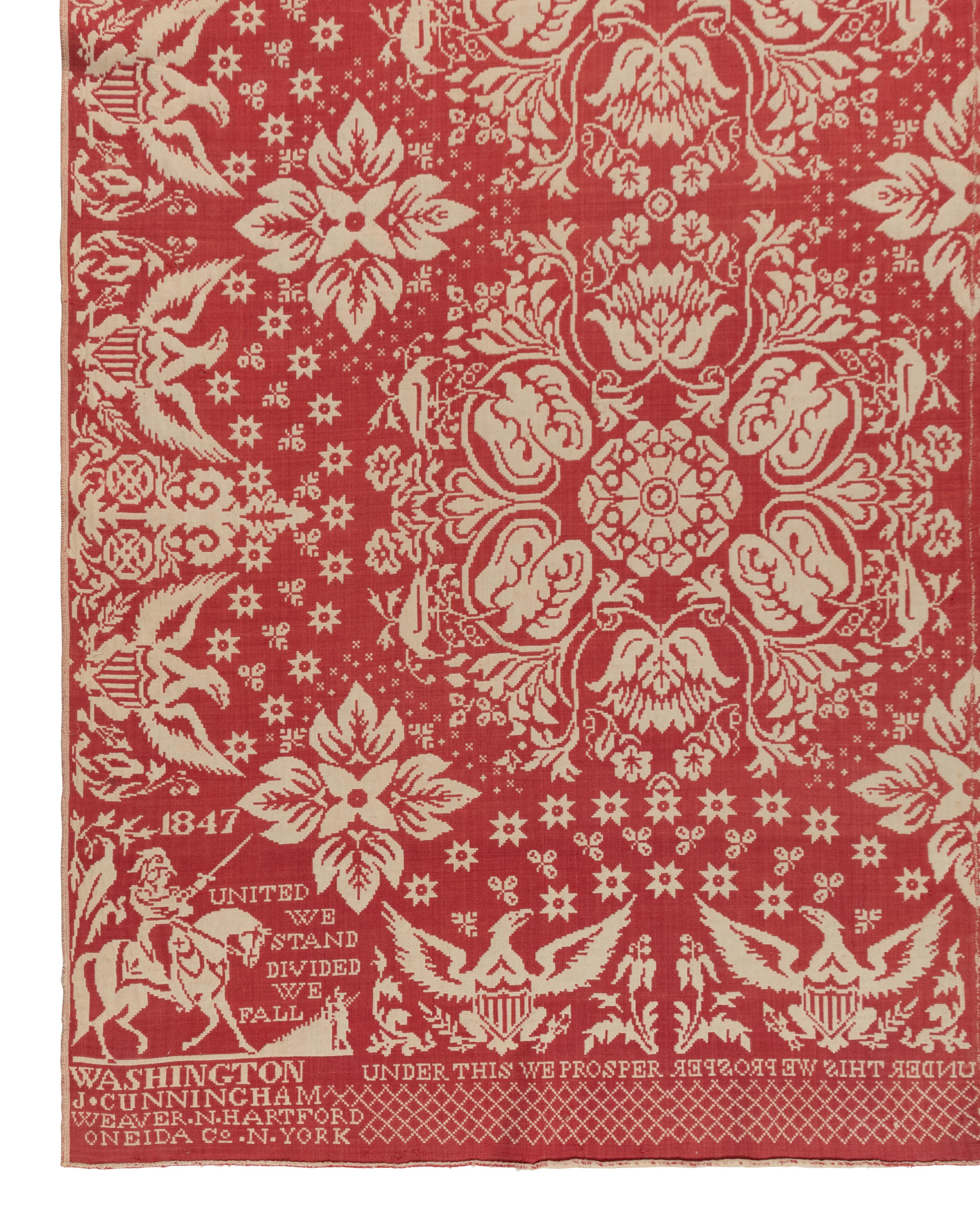 A Cotton and Wool Jacquard Coverlet by James Cunningham