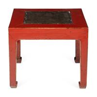 A Chinese Stone-Inset Red Painted Table
