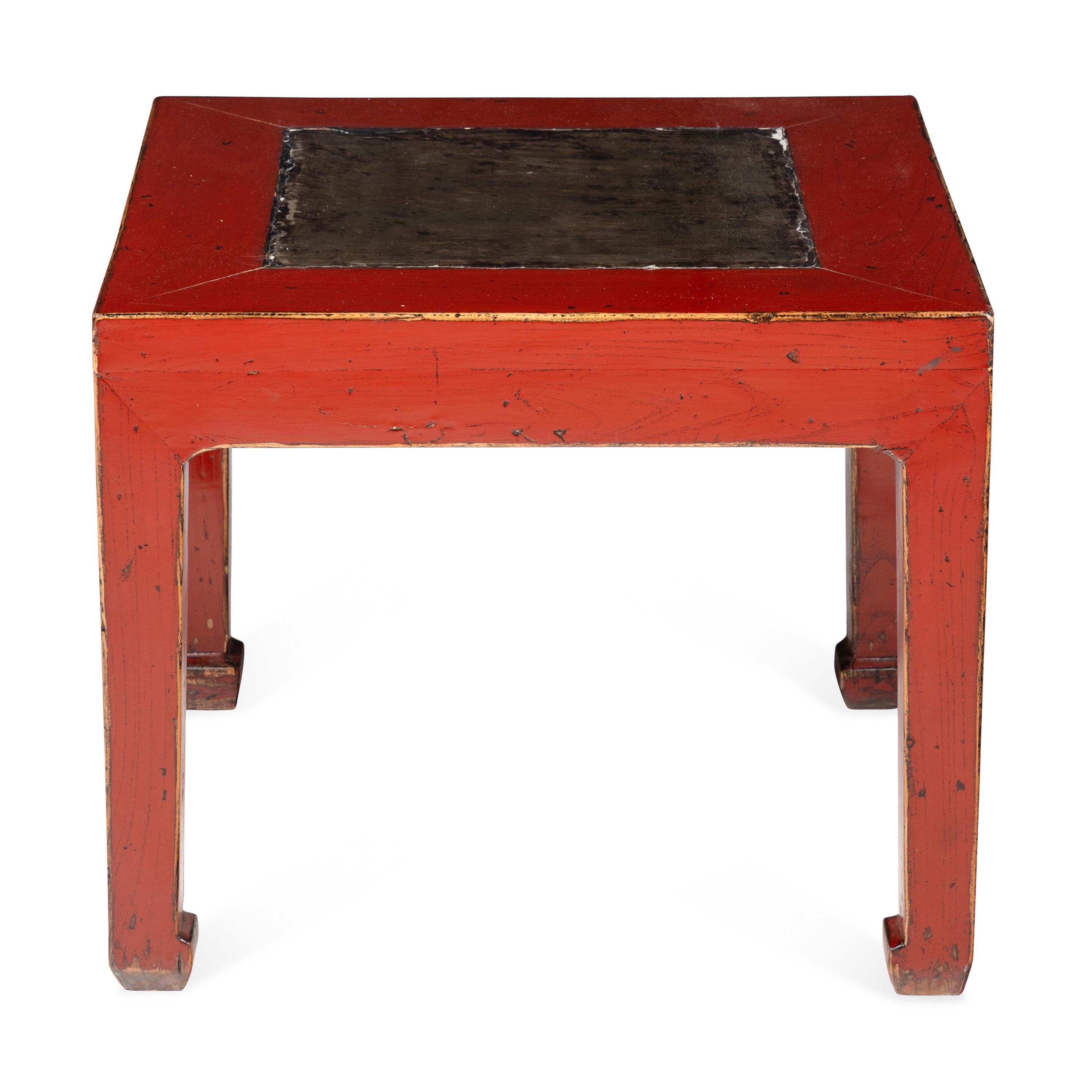 A Chinese Stone-Inset Red Painted Table