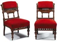 "Modern Gothic" seven-piece walnut parlor suite School of Daniel Pabst (1826-1910), Philadelphia, PA, circa 1875