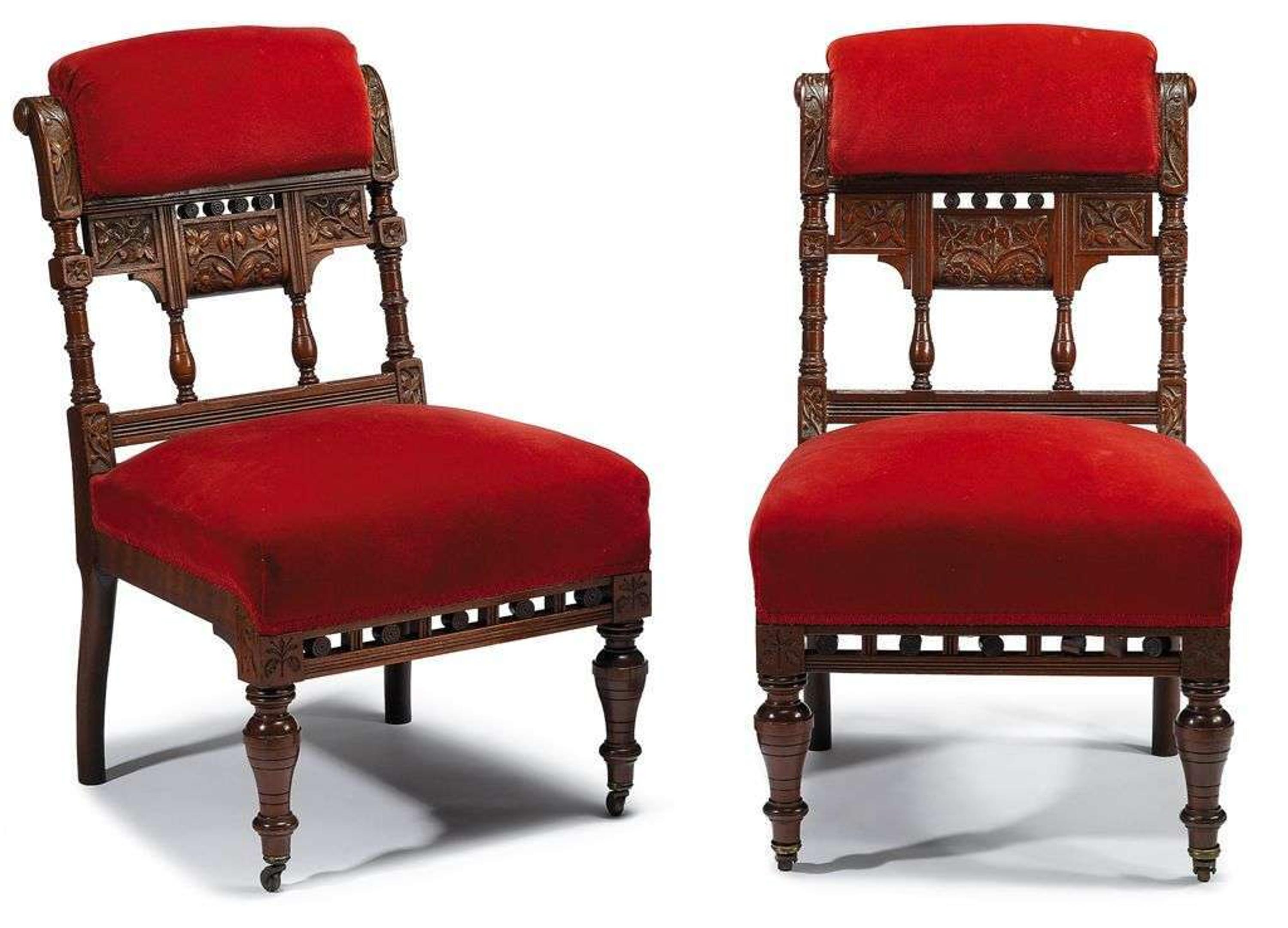 "Modern Gothic" seven-piece walnut parlor suite School of Daniel Pabst (1826-1910), Philadelphia, PA, circa 1875