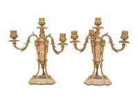 A Pair of French Gilt Bronze and Alabaster Four-Light Candelabra