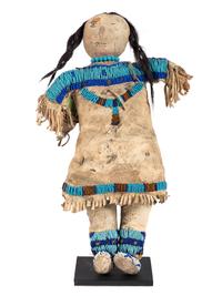 Sioux Beaded Hide Doll, with Cradle