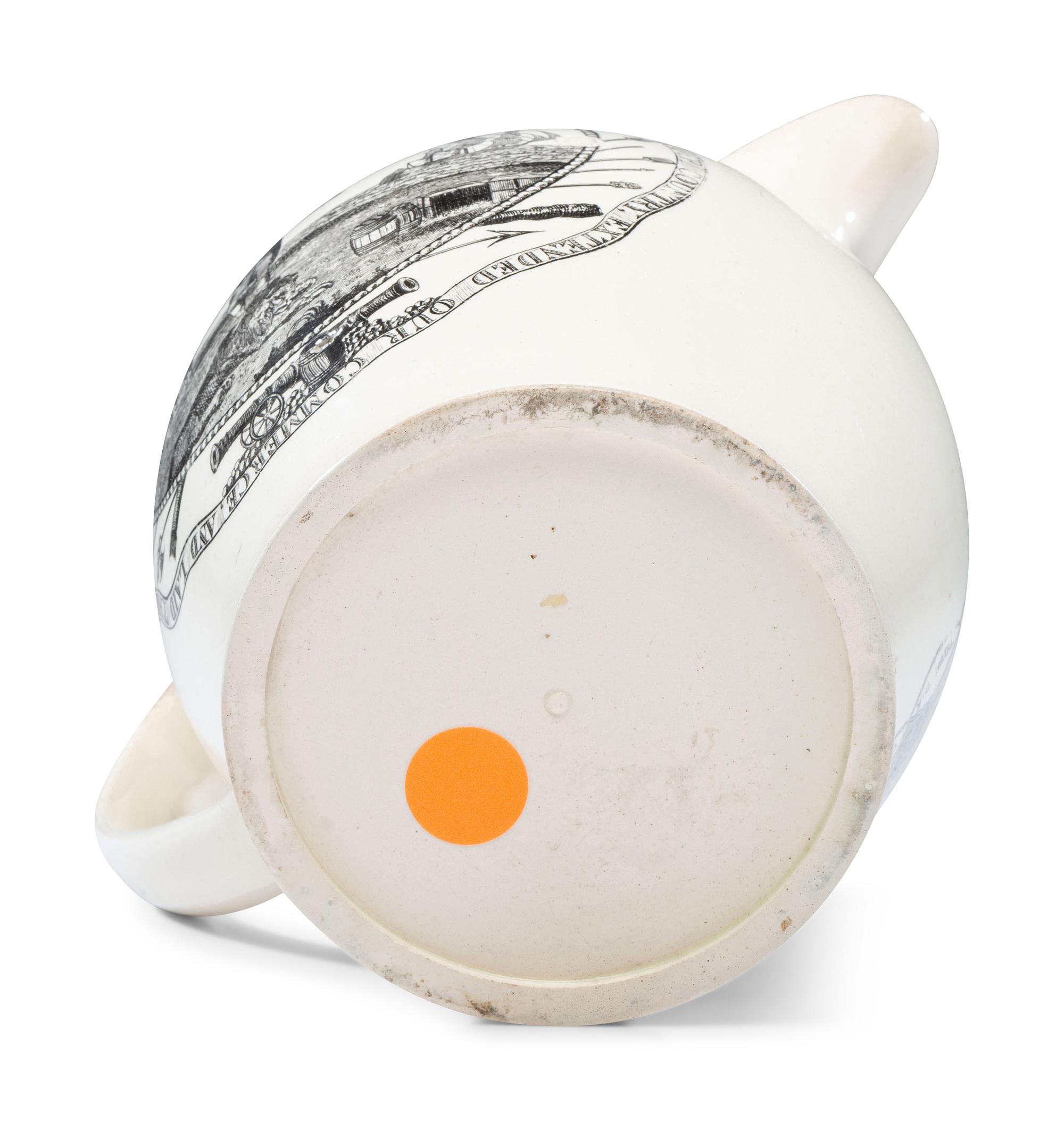A Liverpool Transfer-Printed Creamware 'First in War, First in Peace / By Virtue and Valour' Pitcher
