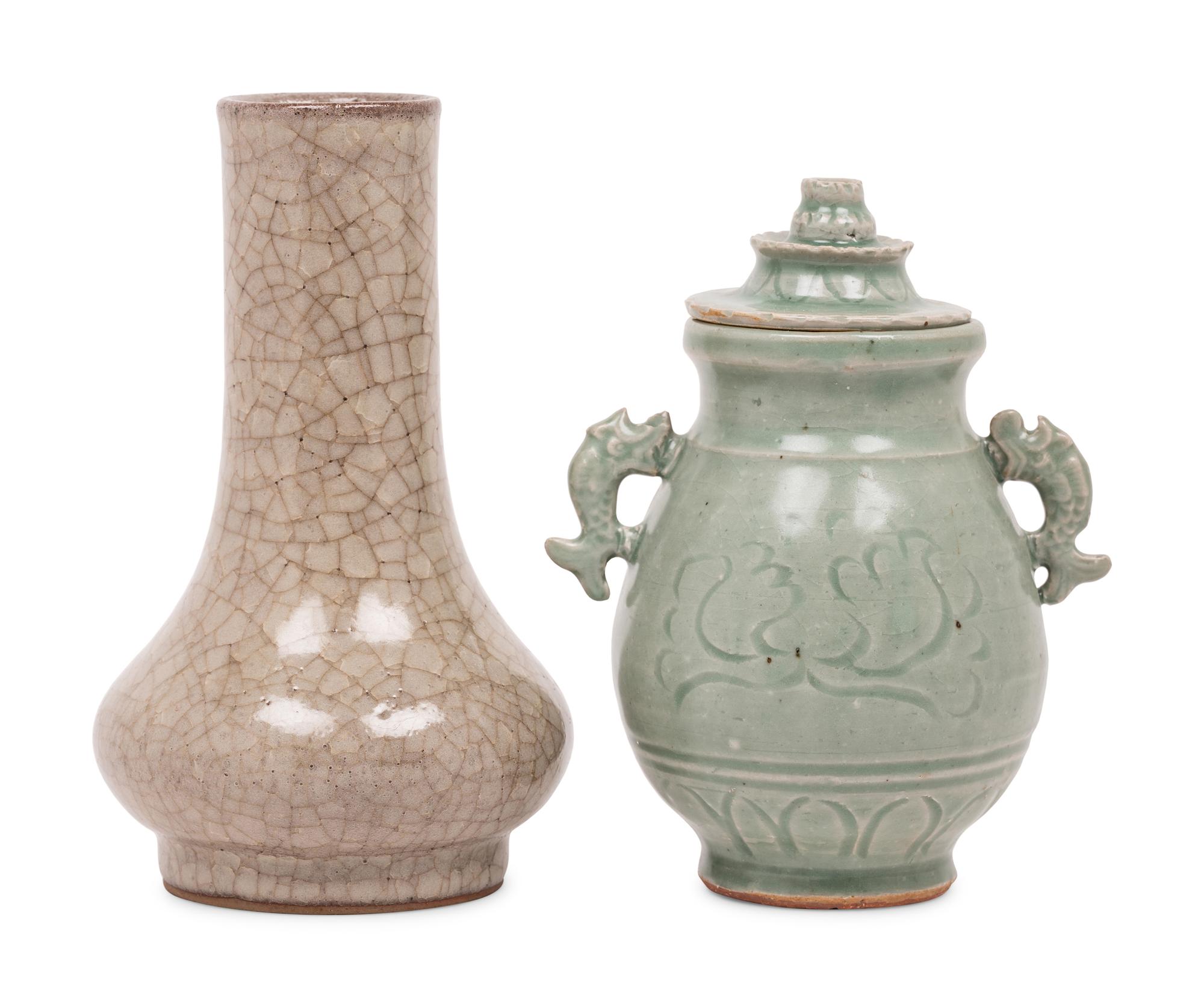 Two Chinese Monochrome Glazed Porcelain Vases