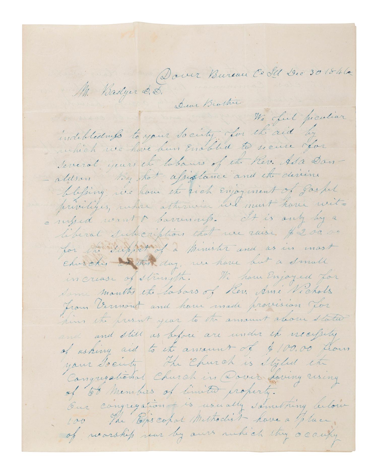 [SLAVERY & ABOLITION]. A group of two letters signed by prominent abolitionists, including one by Gerrit Smith (1797-1874) and another signed by Owen Lovejoy (1811-1864).
