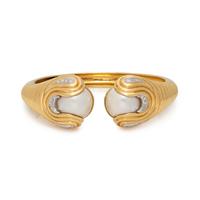 YELLOW GOLD, CULTURED MABE PEARL AND DIAMOND CUFF BRACELET
