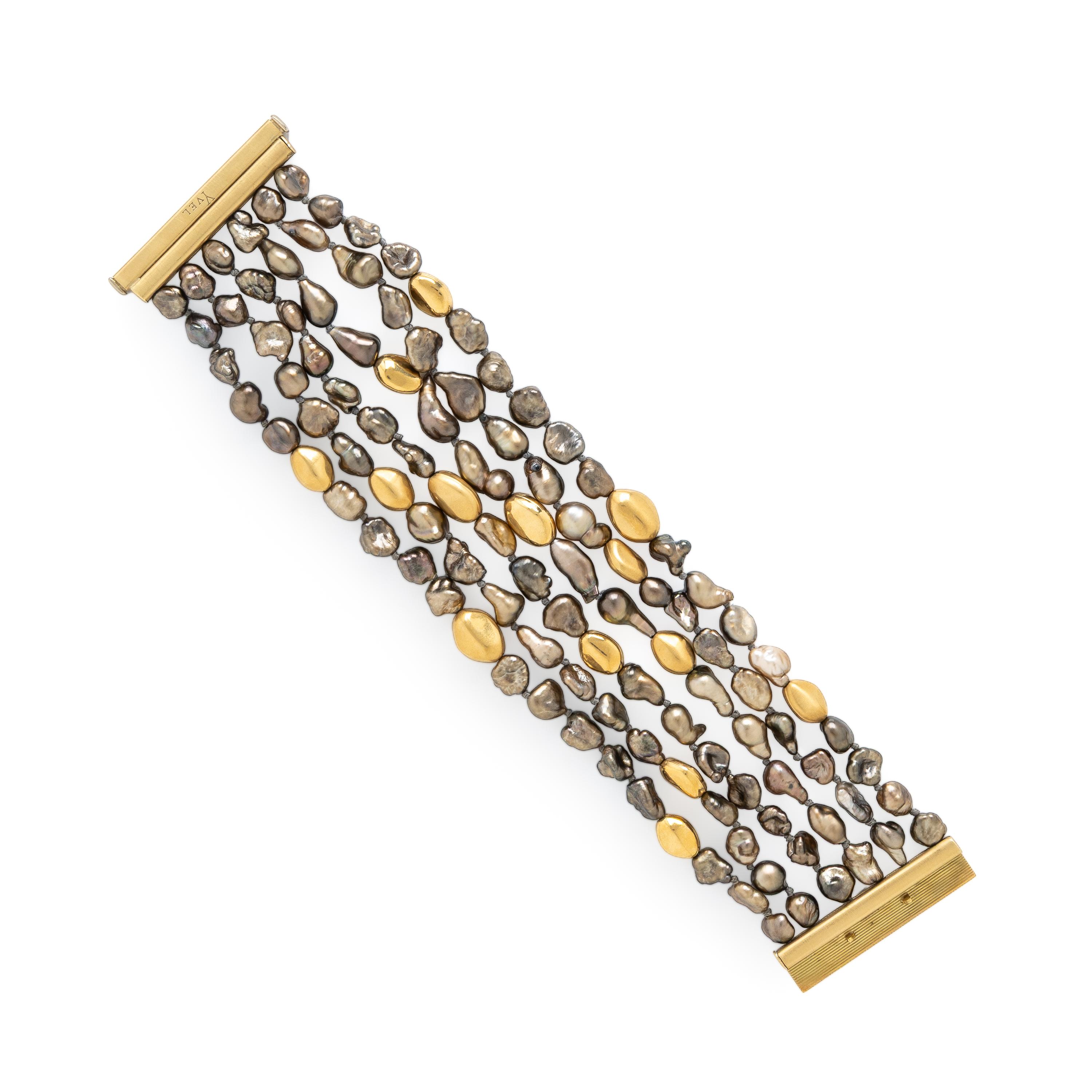 Yvel, Keshi Cultured Pearl and Yellow Gold Bracelet