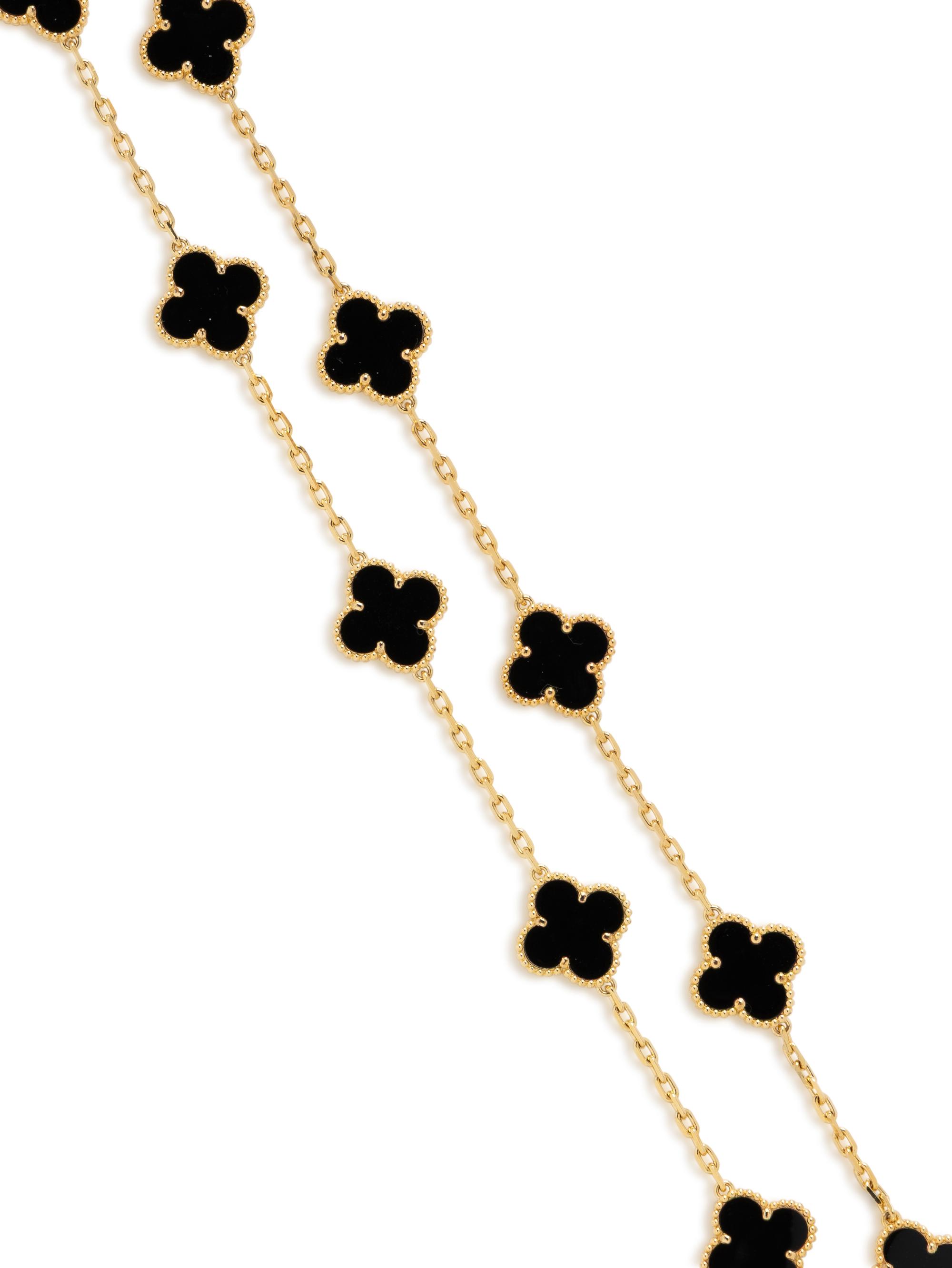 VAN CLEEF & ARPELS, YELLOW GOLD AND ONYX 'ALHAMBRA' NECKLACE