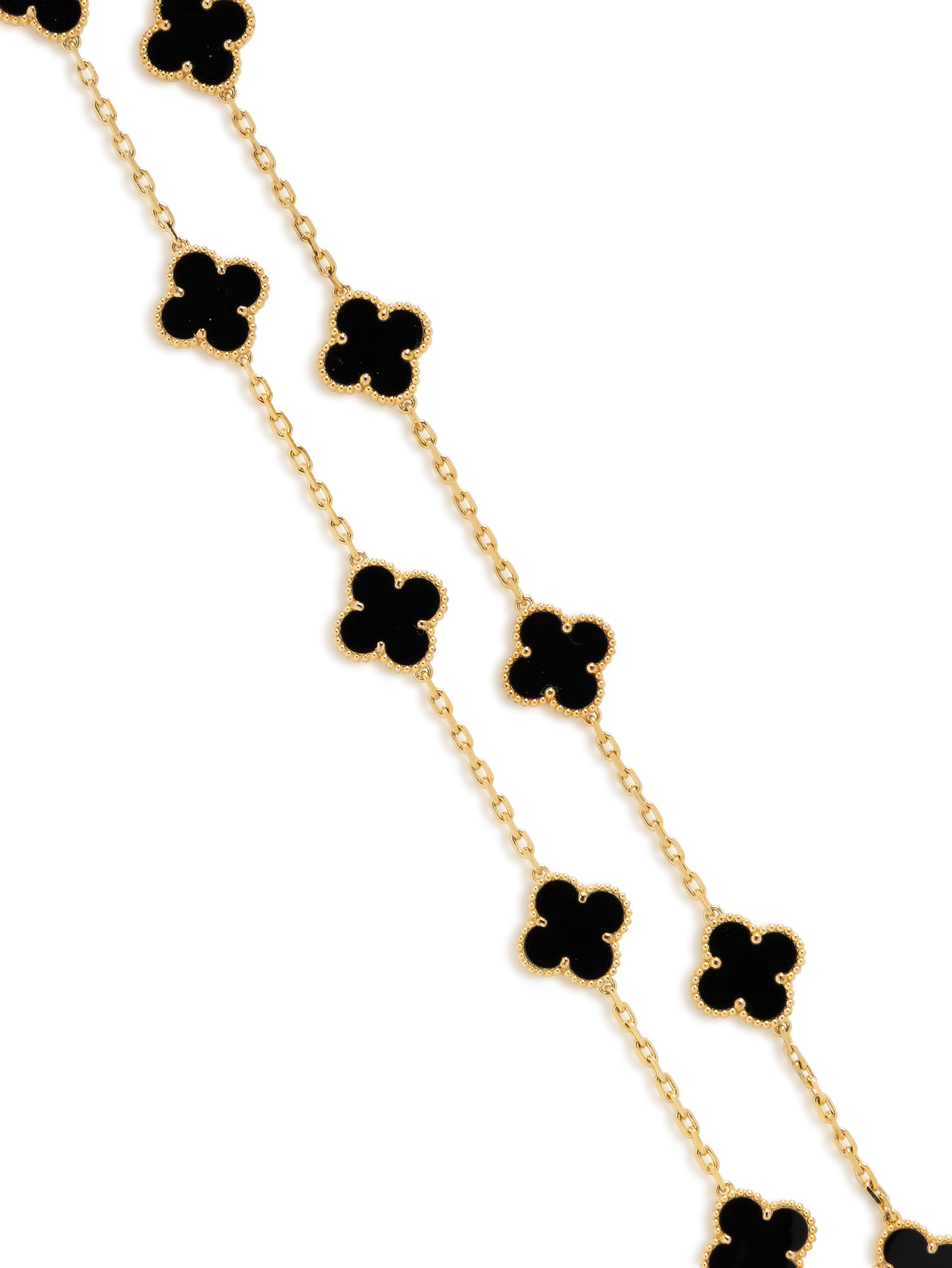 VAN CLEEF & ARPELS, YELLOW GOLD AND ONYX 'ALHAMBRA' NECKLACE
