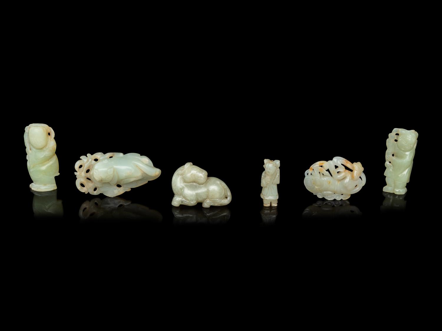 Six Chinese Celadon Jade Carvings