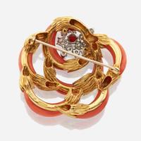 A gold, coral, and diamond brooch, Kutchinsky
