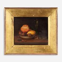 Joseph Biays Ord (American, 1805–1865) Still Life with Walnuts, Tangerine, Lemon, Wine Glass and Water Glass