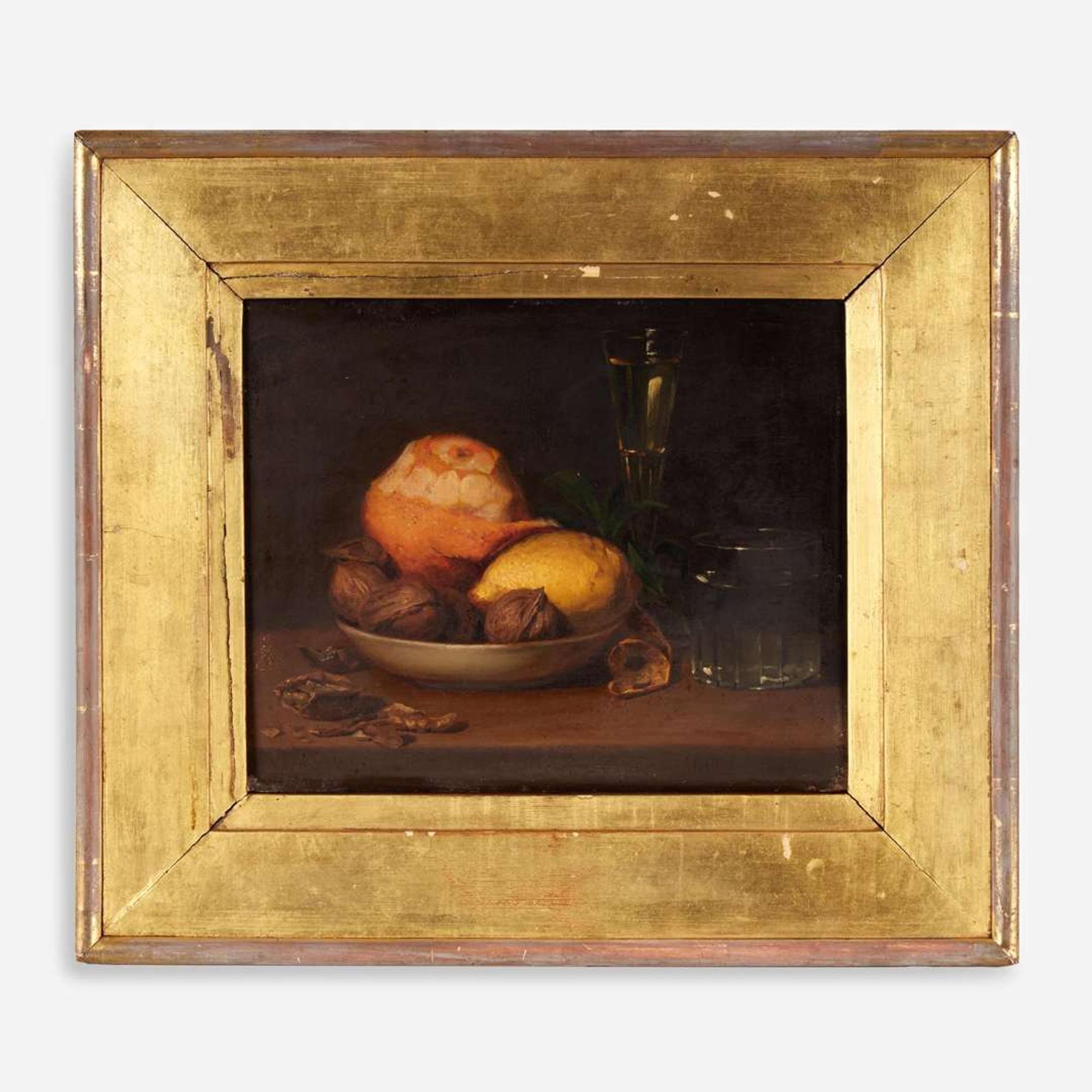 Joseph Biays Ord (American, 1805–1865) Still Life with Walnuts, Tangerine, Lemon, Wine Glass and Water Glass