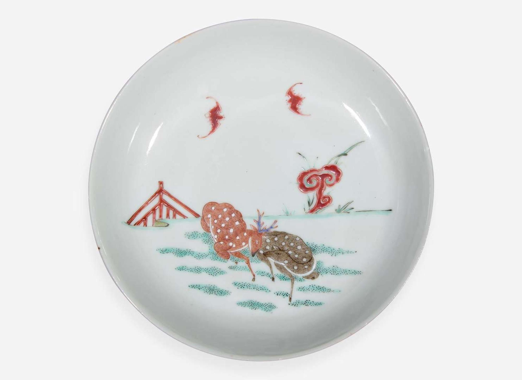 A Chinese ruby-back "Deer" small saucer dish,18th century 粉地福祿盤 十八世紀
