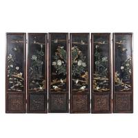 A Chinese Hardstone Mounted Six-Panel Floor Screen, 20th Century — 近代 黑漆地硬木嵌寳六扇屏