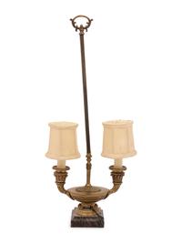 A Continental Gilt Bronze and Marble Two-Light Candelabrum Mounted as a Lamp