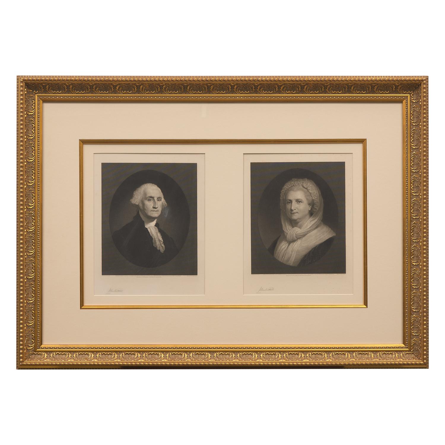 [Presidential] Sartain, John. Dual Signed Engraved Proof Portraits of George and Martha Washington