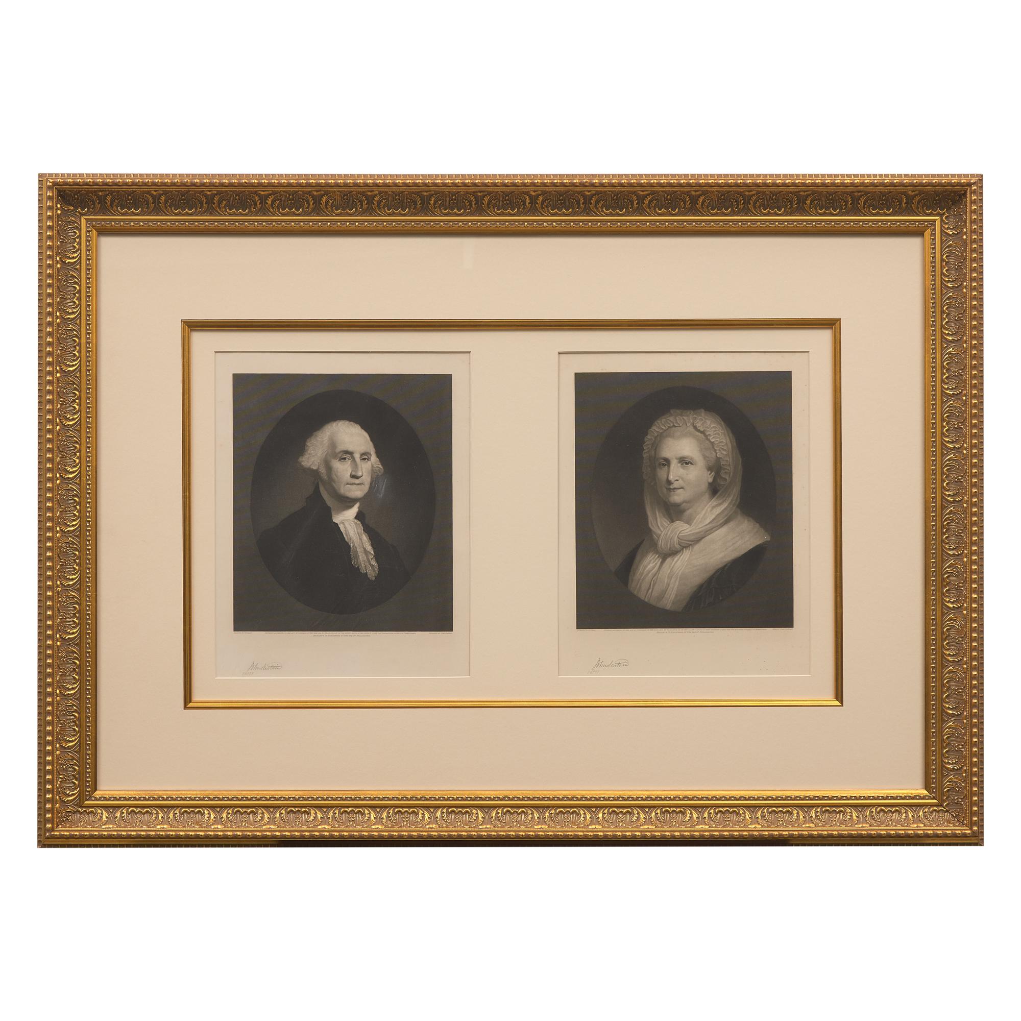 [Presidential] Sartain, John. Dual Signed Engraved Proof Portraits of George and Martha Washington
