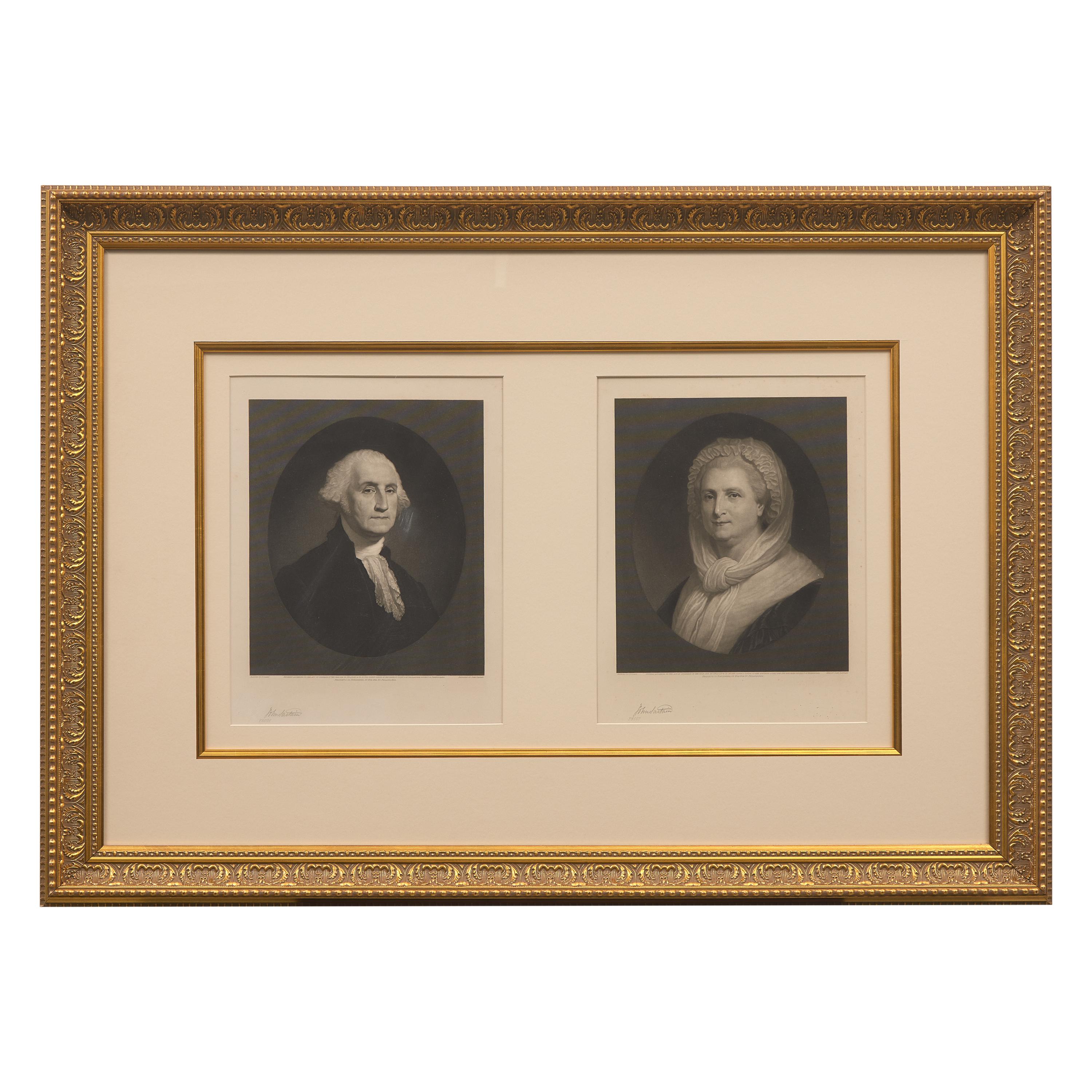 [Presidential] Sartain, John. Dual Signed Engraved Proof Portraits of George and Martha Washington