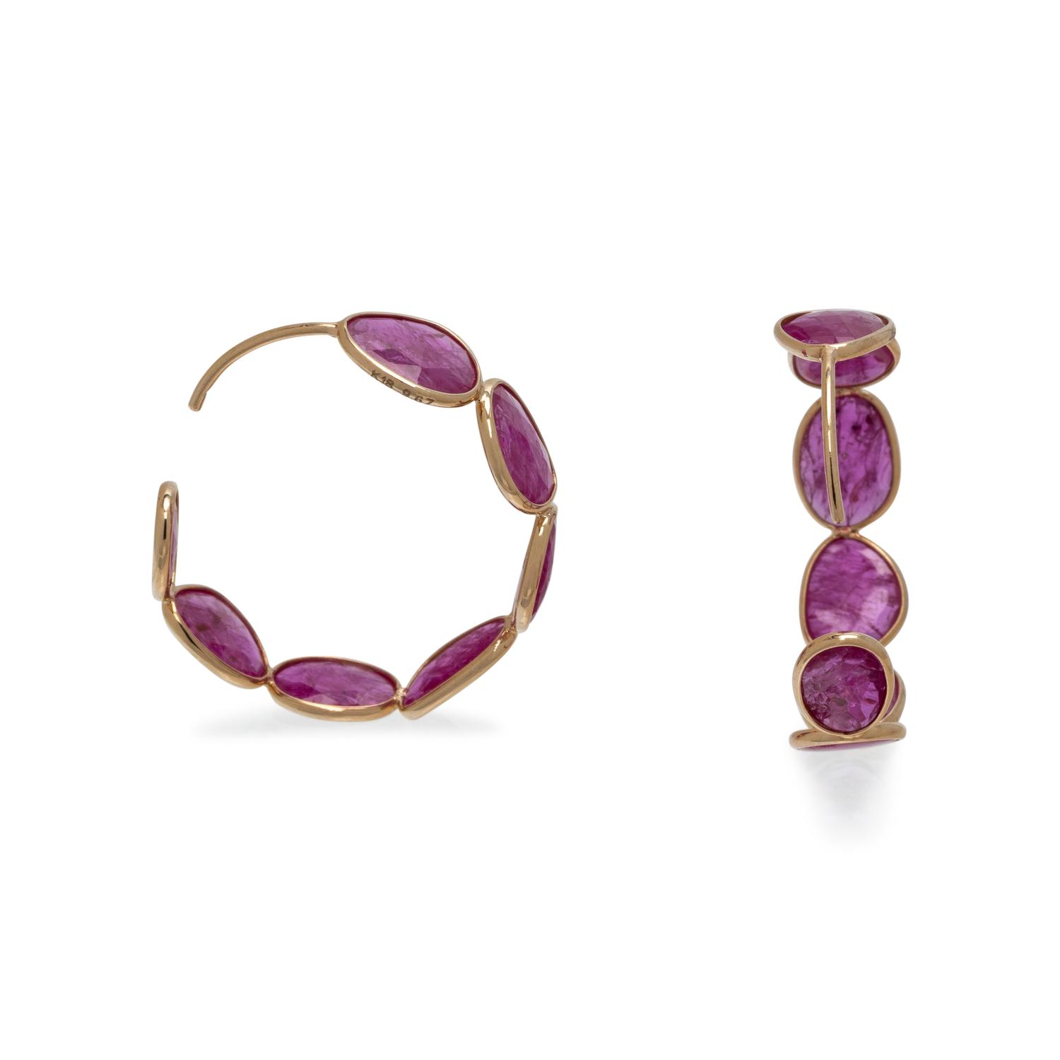 GLASS FILLED RUBY HOOP EARRINGS