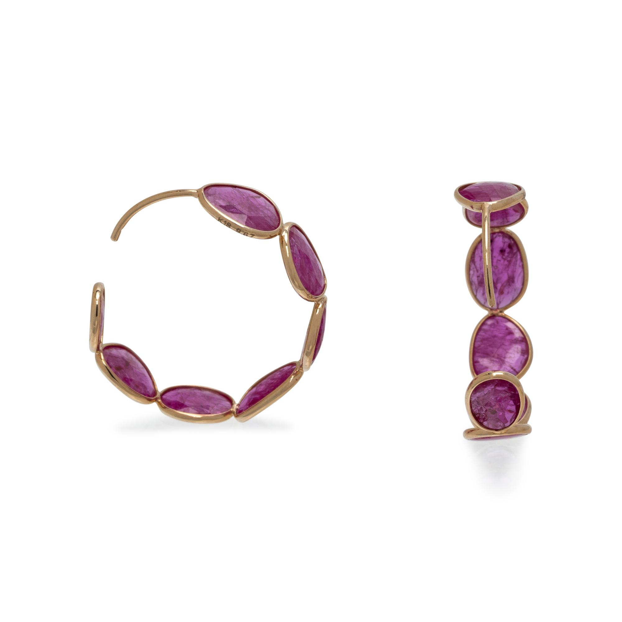 GLASS FILLED RUBY HOOP EARRINGS