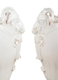 A Pair of German Blanc-de-Chine Porcelain Urns Mounted as Lamps