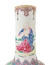 A Pair of Large Chinese Famille Rose Porcelain Bottle Vases