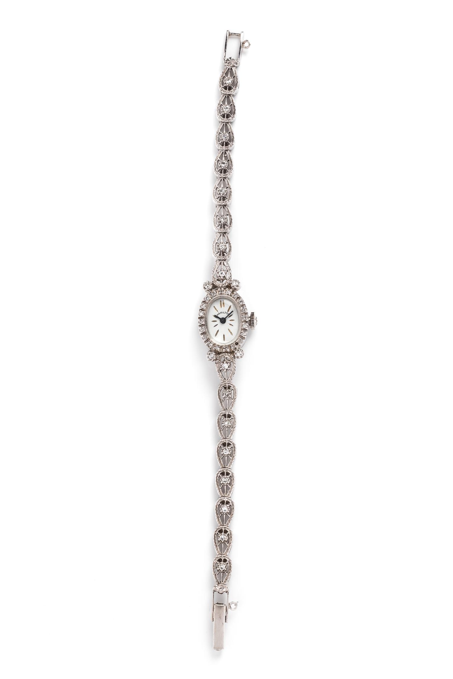 HAMILTON, 14K WHITE GOLD AND DIAMOND WRISTWATCH