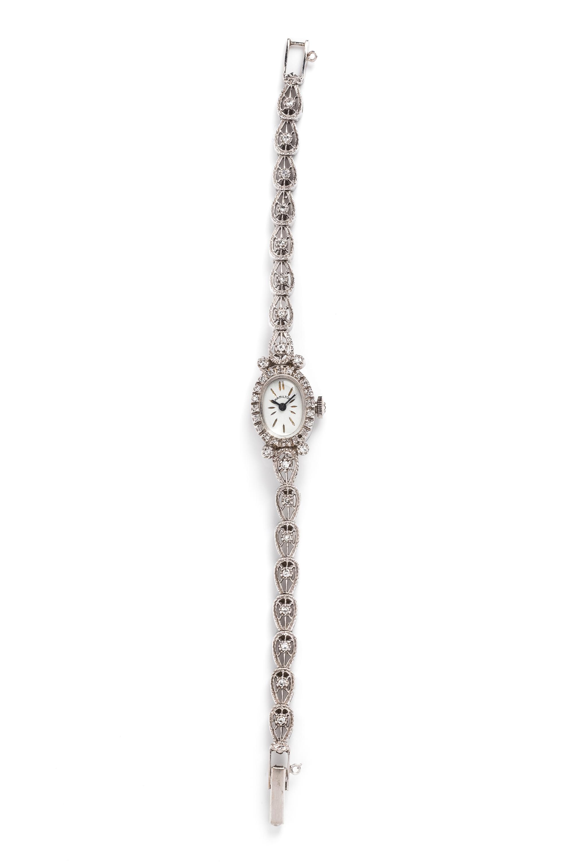 HAMILTON, 14K WHITE GOLD AND DIAMOND WRISTWATCH