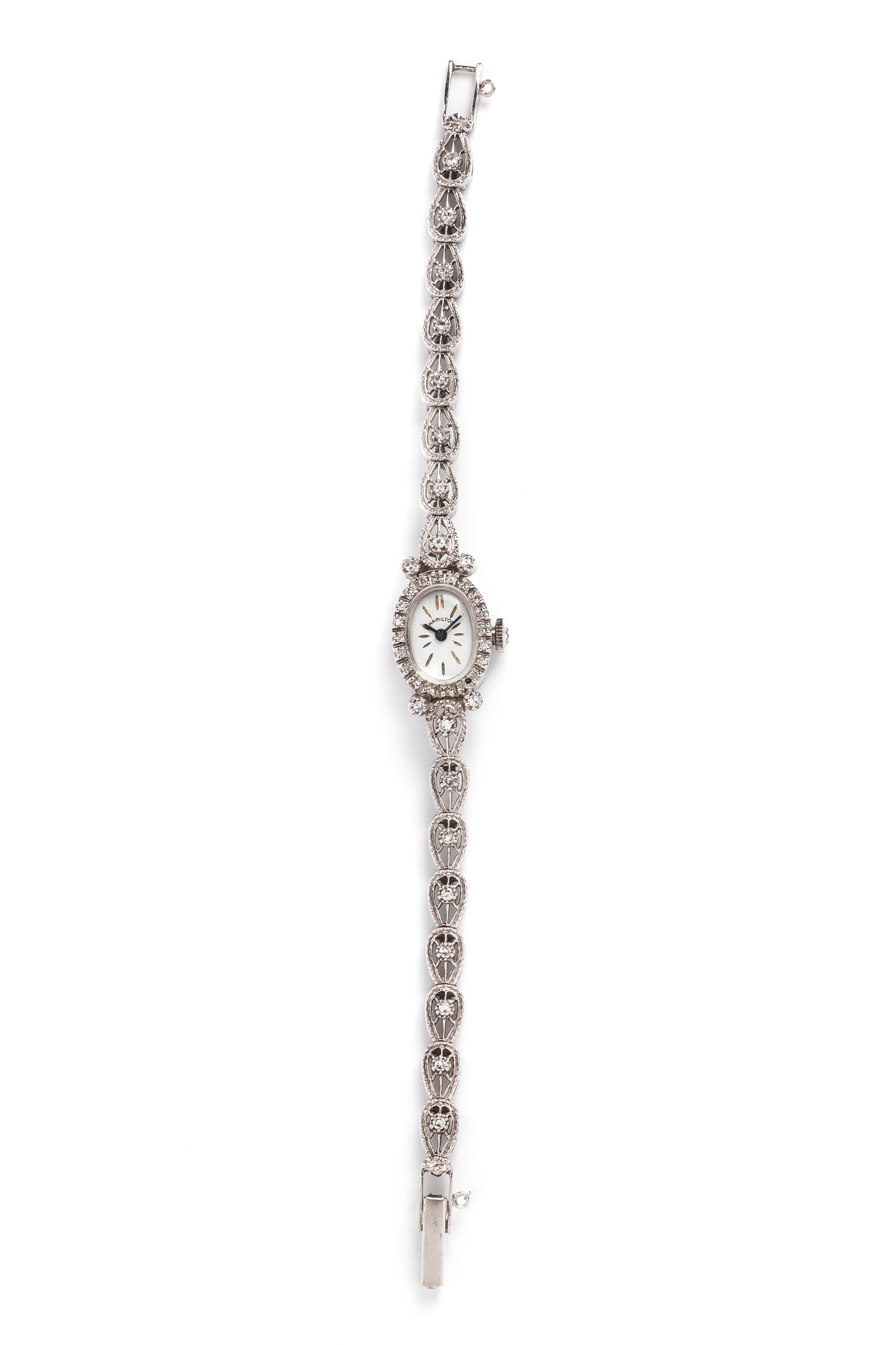 HAMILTON, 14K WHITE GOLD AND DIAMOND WRISTWATCH