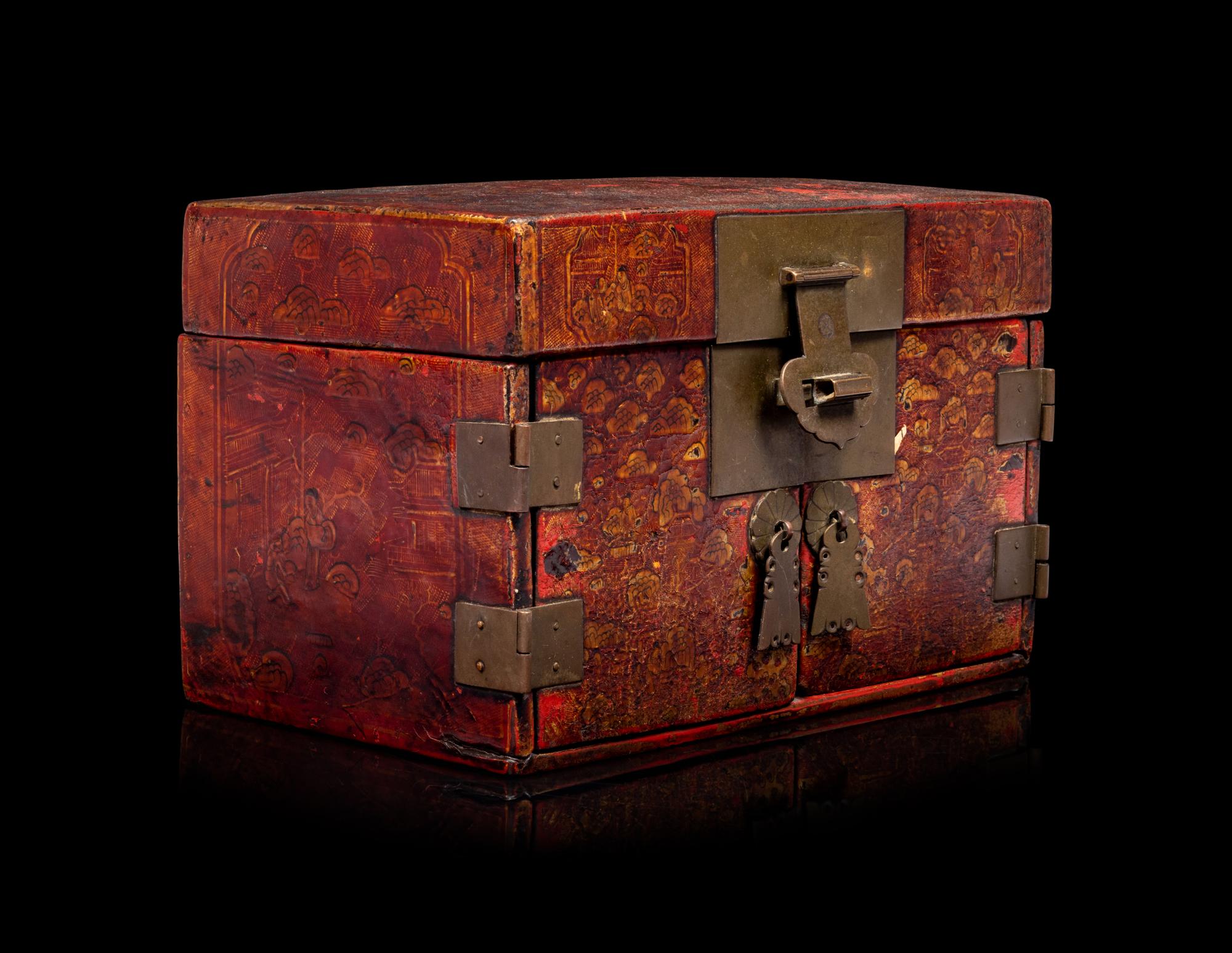 A Chinese Red Lacquered Wood Document Box