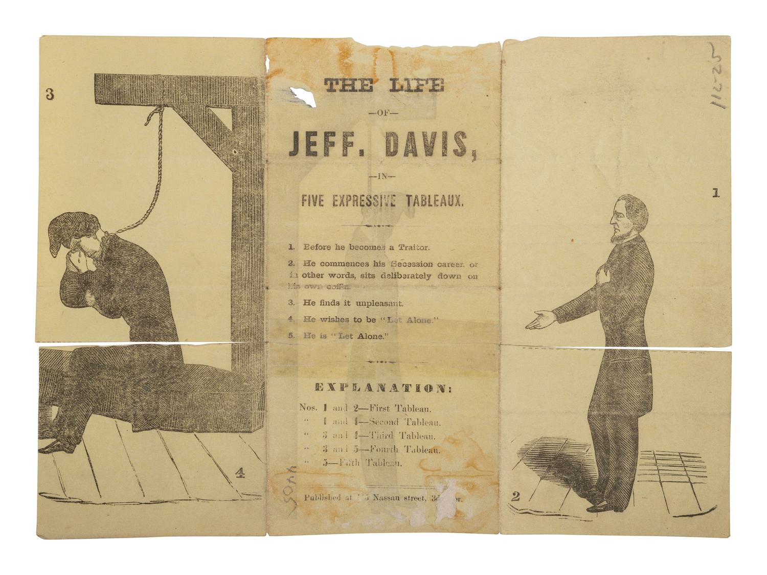 [CIVIL WAR]. The Life of Jeff. Davis in Five Expressive Tableaux . Ca 1865.