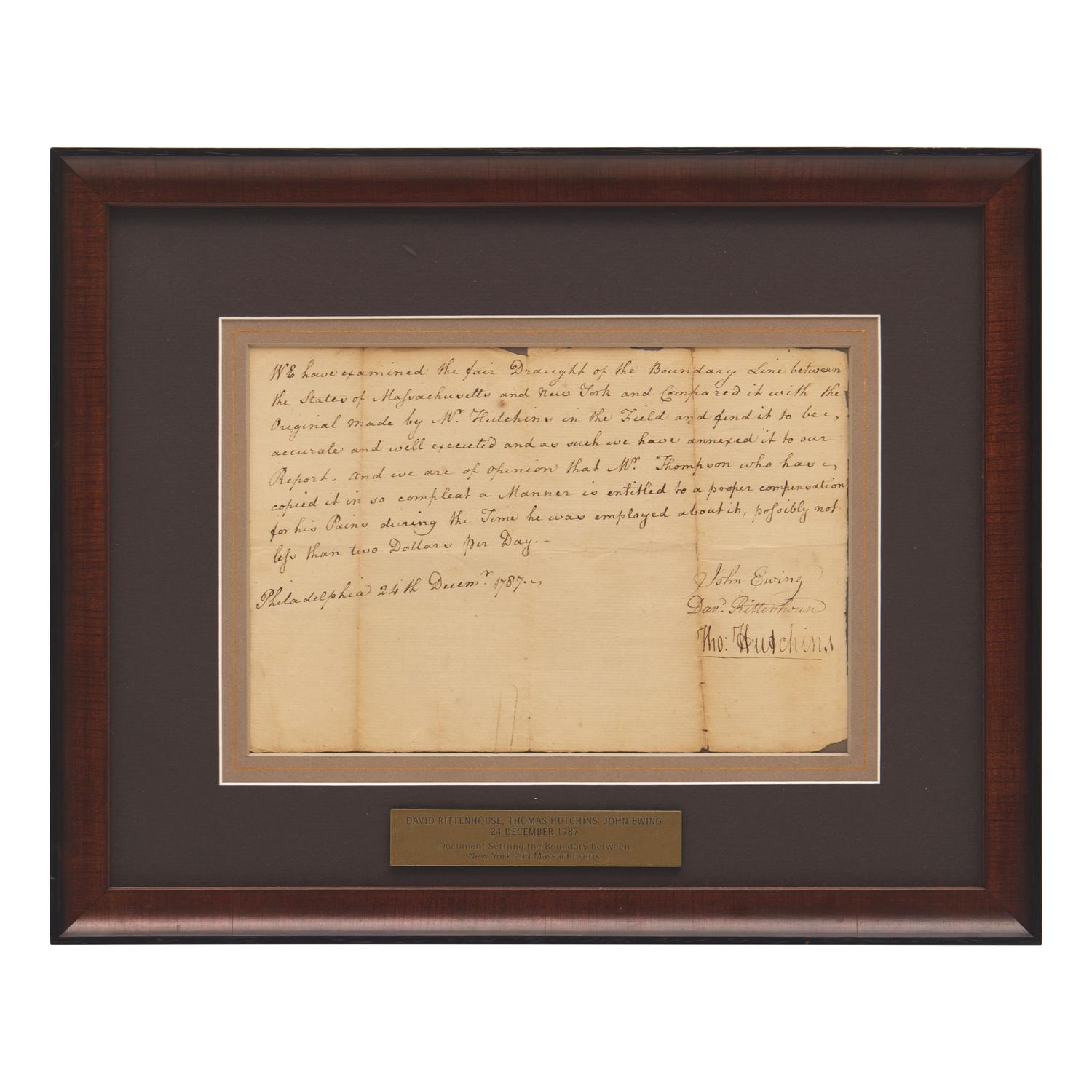 [Americana] Ewing, John, and David Rittenhouse, and Thomas Hutchins. Manuscript Document, signed