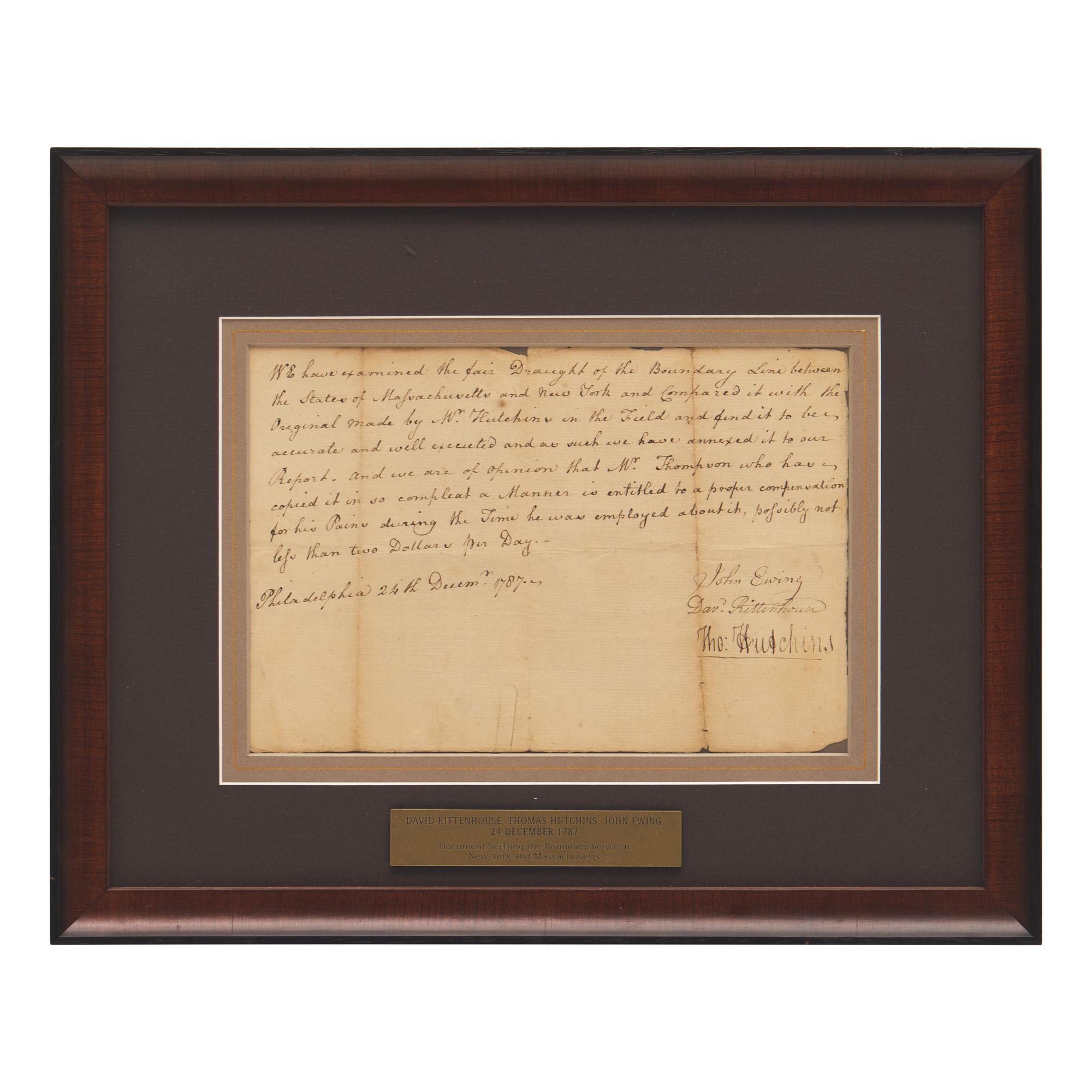 [Americana] Ewing, John, and David Rittenhouse, and Thomas Hutchins. Manuscript Document, signed