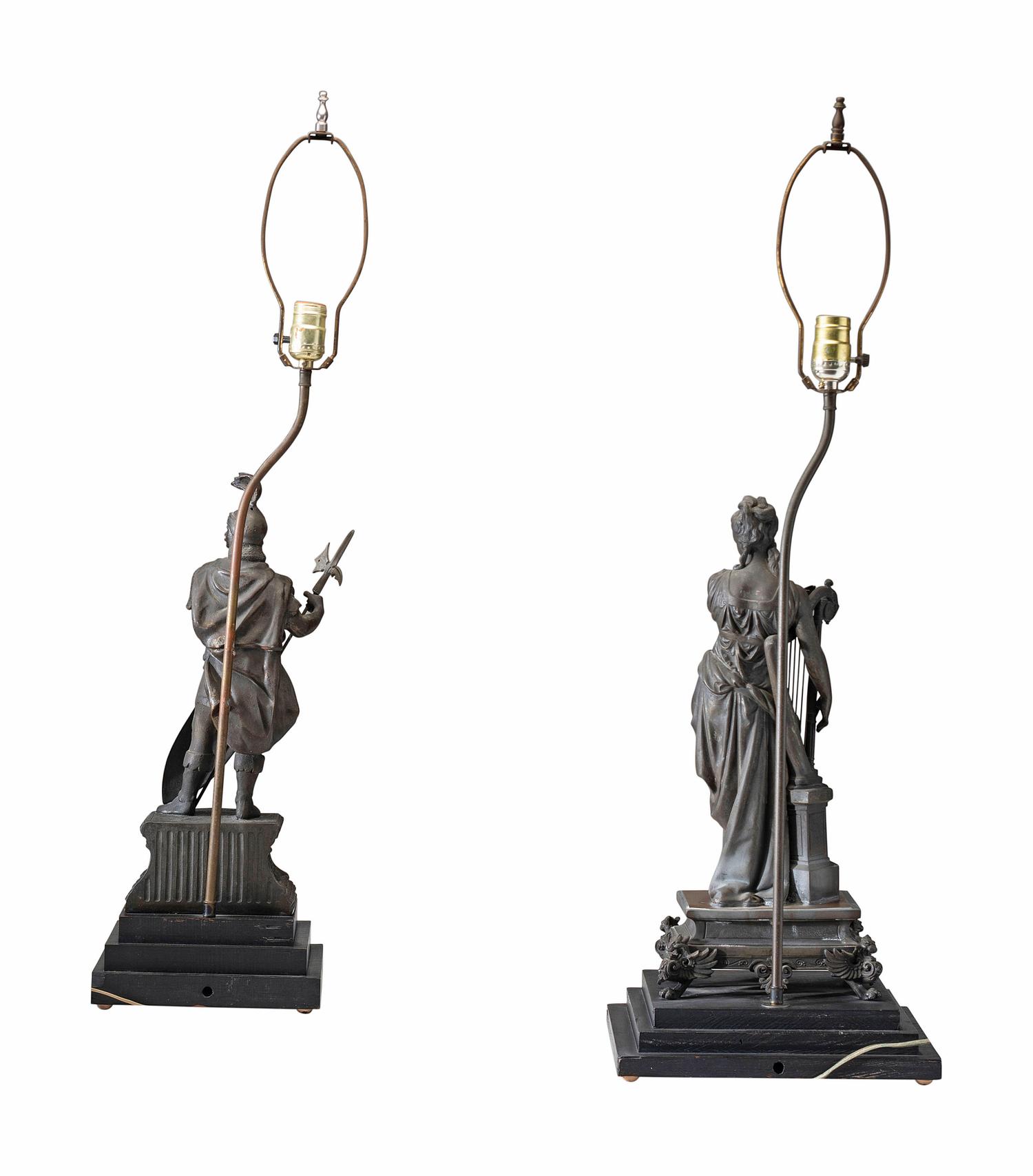 A Pair of Continental Bronze Figural Lamps