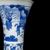 A Chinese Blue and White Porcelain 'Figure' Gu Vase, Transitional Period, 17th Century 明末清初 青花人物故事圖觚
