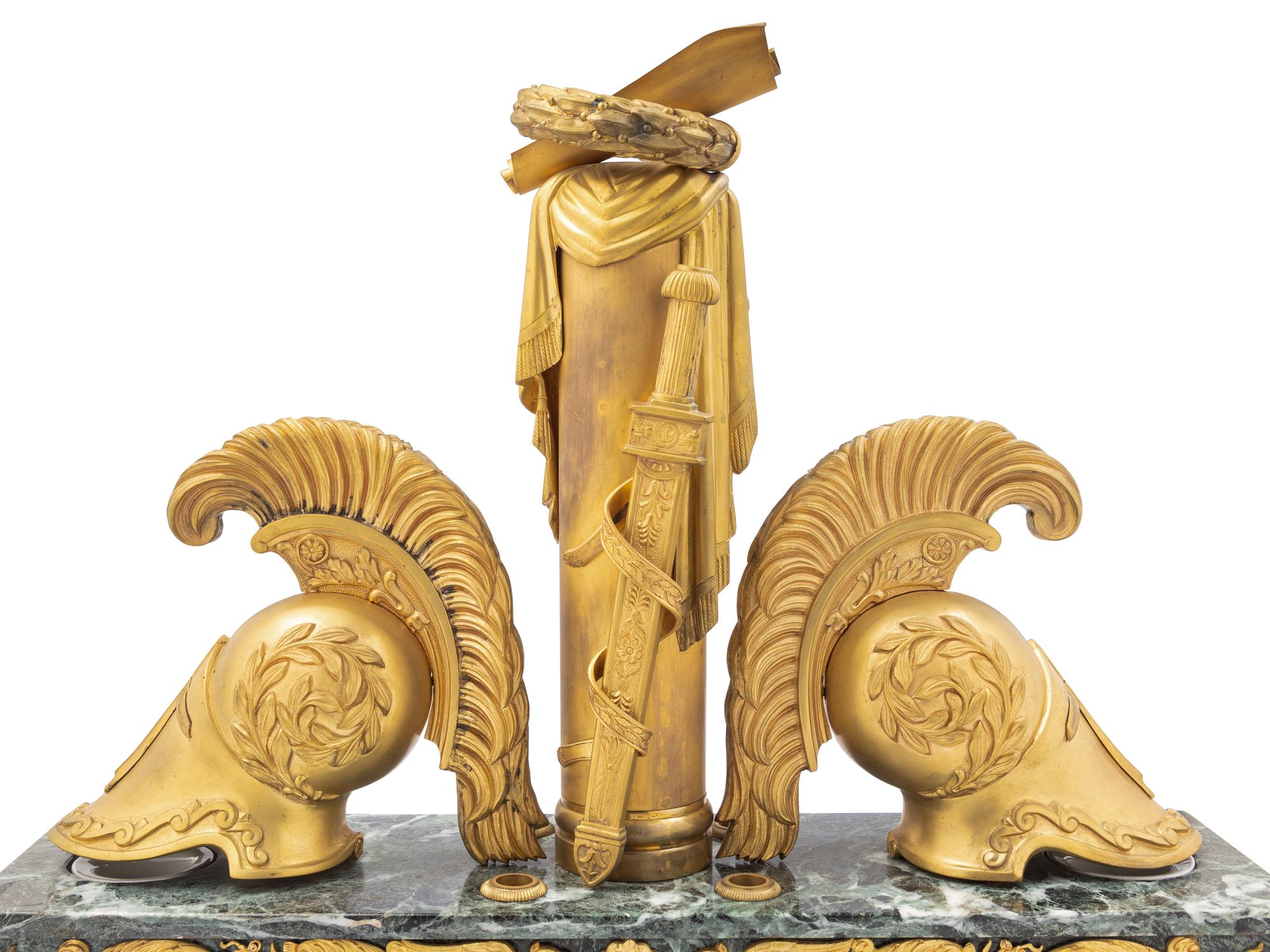 A Large Empire Style Gilt Bronze and Vert de Mer Marble Ink Stand