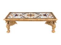 A Continental Giltwood and Inlaid Marble-Top Low Table
