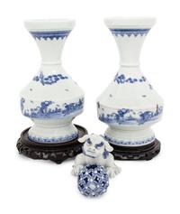 Three Japanese Blue and White Porcelain Articles