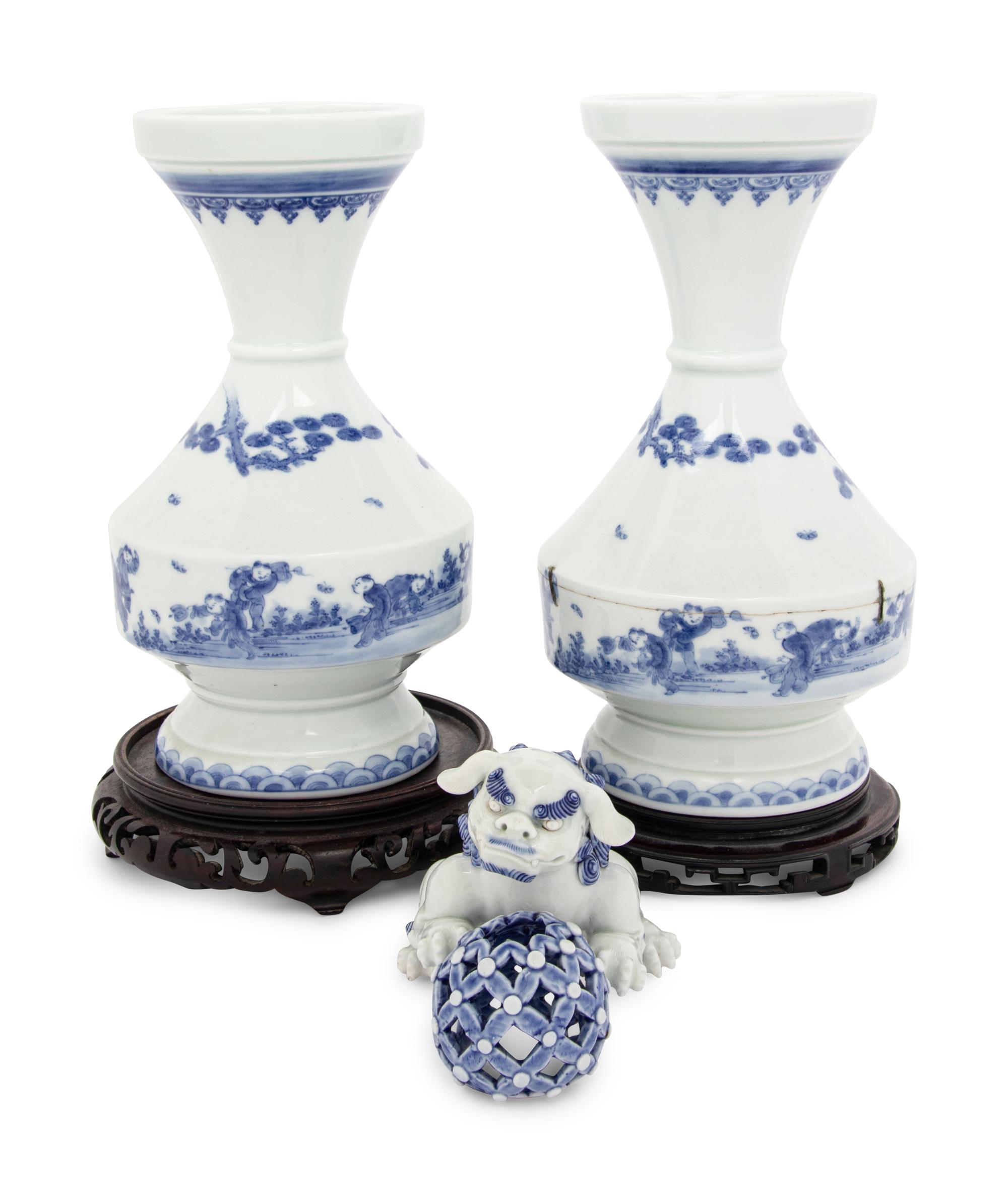 Three Japanese Blue and White Porcelain Articles