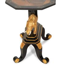 A Pair of Painted and Parcel Gilt Ebonized Side Tables