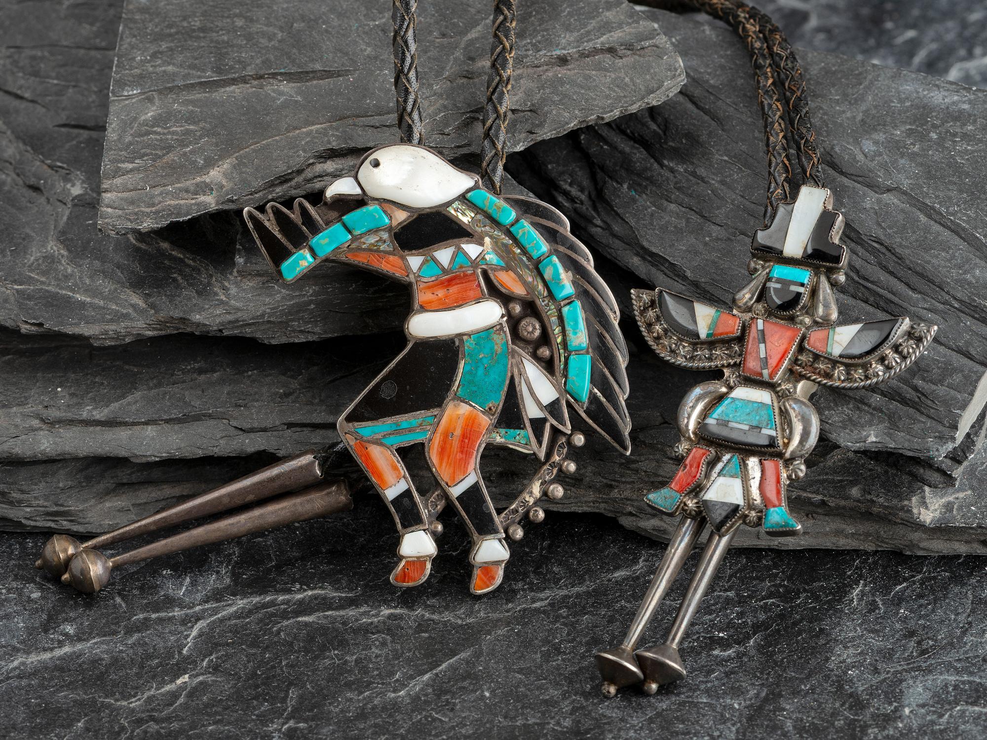Pair of Zuni Inlaid Bolo Ties