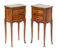 A Pair of Louis XV/XVI Transitional Style Gilt Bronze Mounted Side Tables