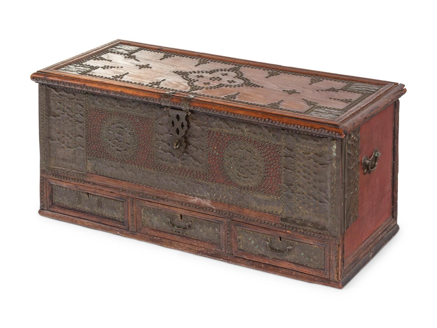 A Continental Studded Wood Trunk